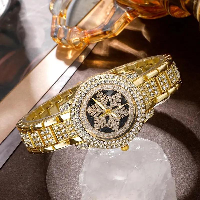 Snowflake Pattern Watch Luxury Full Rhinestone Jewelry Five-piece Set - 50% Off