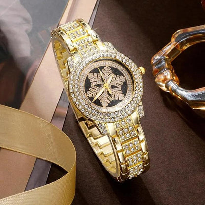 Snowflake Pattern Watch Luxury Full Rhinestone Jewelry Five-piece Set - 50% Off