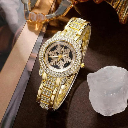 Snowflake Pattern Watch Luxury Full Rhinestone Jewelry Five-piece Set - 50% Off